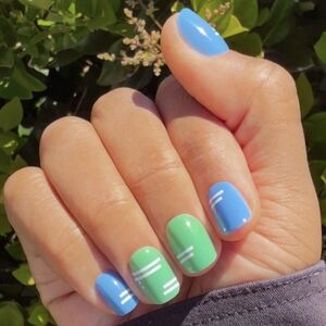 Sporty Stripes Blue Green Press-Ons Extra Short Squoval Olive & June